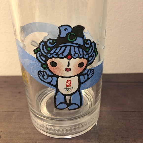 Mcdonalds 2008 Beijing Olympic Glass Cup Blue Mascot BeiBei 5" tall - Picture 1 of 8